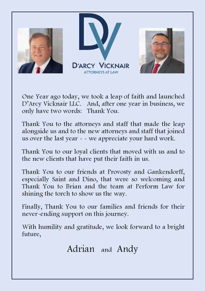 D'Arcy Vicknair Celebrates One Year Anniversary D'Arcy Vicknair